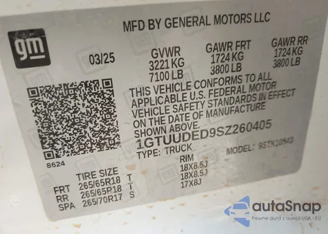 2025 GMC Sierra 1500 4Wd Short Box Slt from USA, damaged, VIN 1GTUUDED9SZ260405